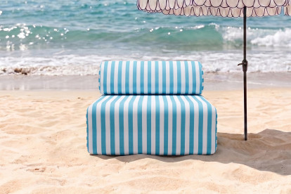 Fauteuil modulable, mousse écologique et assise ferme - Tissu extérieur à rayures, blanc et bleu