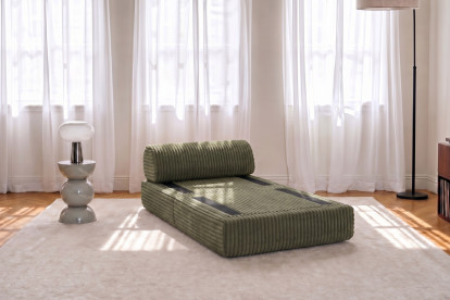 Fauteuil convertible et modulable, mousse écologique et assise ferme - Velours côtelé XL Vert