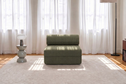 Fauteuil convertible et modulable, mousse écologique et assise ferme - Velours côtelé XL Vert