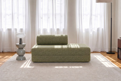 Canapé 2 places convertible et modulable, mousse écologique et assise ferme - Tissu tweed Vert