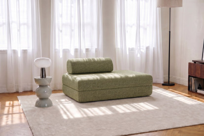 Canapé 2 places convertible et modulable, mousse écologique et assise ferme - Tissu tweed Vert