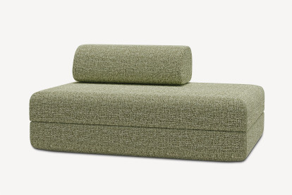 Canapé 2 places convertible et modulable, mousse écologique et assise ferme - Tissu tweed Vert