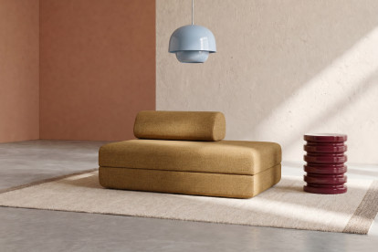 Canapé 2 places convertible et modulable, mousse écologique et assise ferme - Tissu tweed Jaune