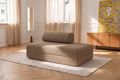 Canapé 2 places convertible et modulable, mousse écologique et assise ferme - Tissu tweed Marron