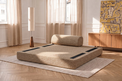 Canapé 2 places convertible et modulable, mousse écologique et assise ferme - Tissu tweed Marron