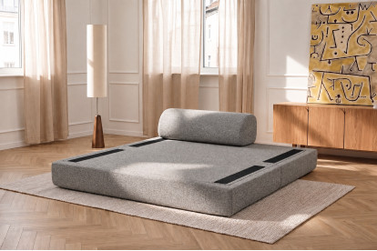 Canapé 2 places convertible et modulable, mousse écologique et assise ferme - Tissu tweed Gris