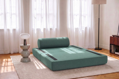 Canapé 2 places convertible et modulable, mousse écologique et assise ferme - Tissu lisse Vert