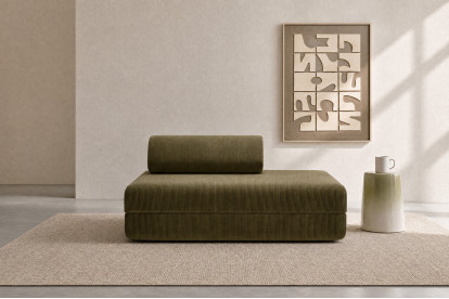 Canapé 2 places convertible et modulable, mousse écologique et assise ferme - Velours côtelé Vert
