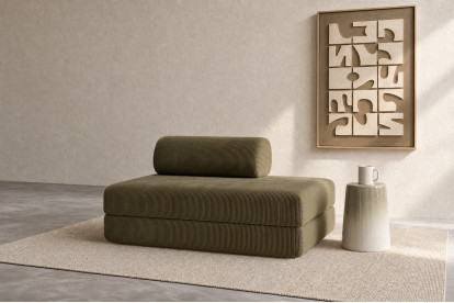 Canapé 2 places convertible et modulable, mousse écologique et assise ferme - Velours côtelé Vert