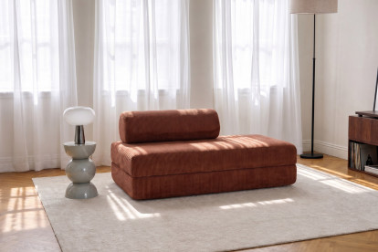 Canapé 2 places convertible et modulable, mousse écologique et assise ferme - Velours côtelé Terracotta