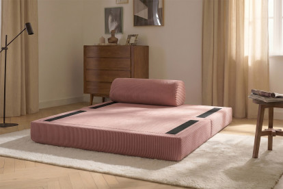 Canapé 2 places convertible et modulable, mousse écologique et assise ferme - Velours côtelé Rose