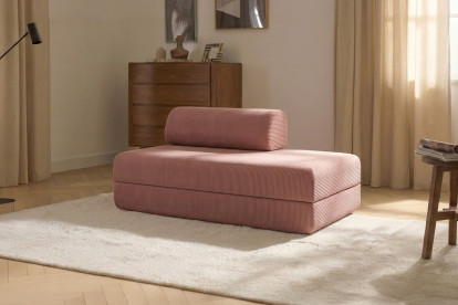 Canapé 2 places convertible et modulable, mousse écologique et assise ferme - Velours côtelé Rose