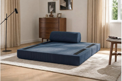 Canapé 2 places convertible et modulable, mousse écologique et assise ferme - Velours côtelé Bleu
