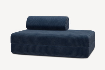Canapé 2 places convertible et modulable, mousse écologique et assise ferme - Velours côtelé Bleu