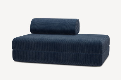Canapé 2 places convertible et modulable, mousse écologique et assise ferme - Velours côtelé Bleu