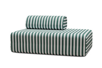Canapé 2 places modulable, mousse écologique et assise ferme  - Tissu extérieur à rayures, blanc et vert foncé