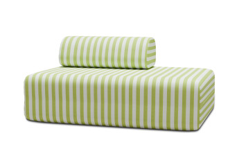Canapé 2 places modulable, mousse écologique et assise ferme  - Tissu extérieur à rayures, blanc et vert anis