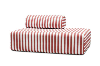 Canapé 2 places modulable, mousse écologique et assise ferme  - Tissu extérieur à rayures, blanc et rouge