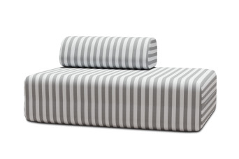 Canapé 2 places modulable, mousse écologique et assise ferme  - Tissu extérieur à rayures, blanc et gris