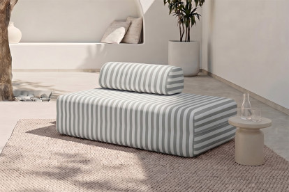 Canapé 2 places modulable, mousse écologique et assise ferme  - Tissu extérieur à rayures, blanc et gris