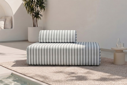 Canapé 2 places modulable, mousse écologique et assise ferme  - Tissu extérieur à rayures, blanc et gris