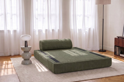 Canapé 2 places convertible et modulable, mousse écologique et assise ferme - Velours côtelé XL Vert