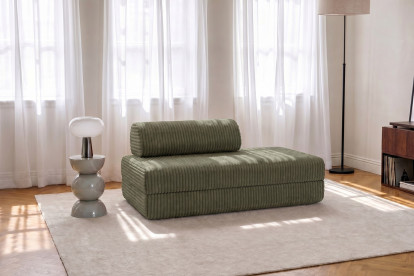 Canapé 2 places convertible et modulable, mousse écologique et assise ferme - Velours côtelé XL Vert