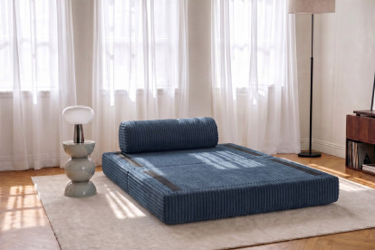 Canapé 2 places convertible et modulable, mousse écologique et assise ferme - Velours côtelé XL Bleu