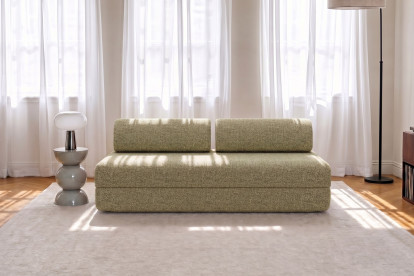 Canapé 3 places convertible et modulable, mousse écologique et assise ferme  - Tissu tweed Vert