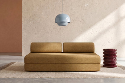 Canapé 3 places convertible et modulable, mousse écologique et assise ferme  - Tissu tweed Jaune