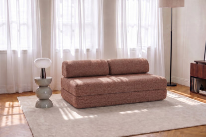 Canapé 3 places convertible et modulable, mousse écologique et assise ferme  - Tissu tweed Rouge
