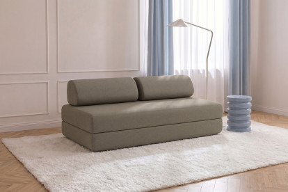 Canapé 3 places convertible et modulable, mousse écologique et assise ferme  - Tissu lisse Taupe