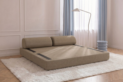 Canapé 3 places convertible et modulable, mousse écologique et assise ferme  - Tissu lisse Marron