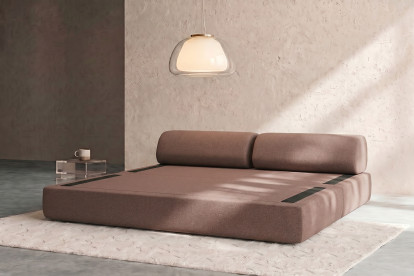 Canapé 3 places convertible et modulable, mousse écologique et assise ferme  - Tissu lisse Terracotta