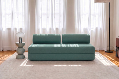 Canapé 3 places convertible et modulable, mousse écologique et assise ferme  - Tissu lisse Vert