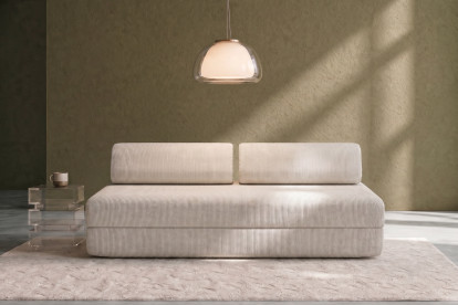 Canapé 3 places convertible et modulable, mousse écologique et assise ferme  - Velours côtelé Blanc