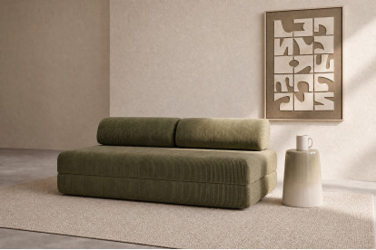 Canapé 3 places convertible et modulable, mousse écologique et assise ferme  - Velours côtelé Vert