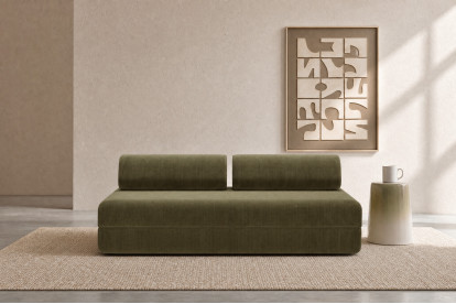 Canapé 3 places convertible et modulable, mousse écologique et assise ferme  - Velours côtelé Vert