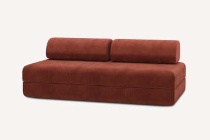 Canapé 3 places convertible et modulable, mousse écologique et assise ferme  - Velours côtelé Terracotta