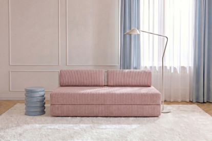 Canapé 3 places convertible et modulable, mousse écologique et assise ferme  - Velours côtelé Rose pâle