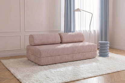 Canapé 3 places convertible et modulable, mousse écologique et assise ferme  - Velours côtelé Rose pâle