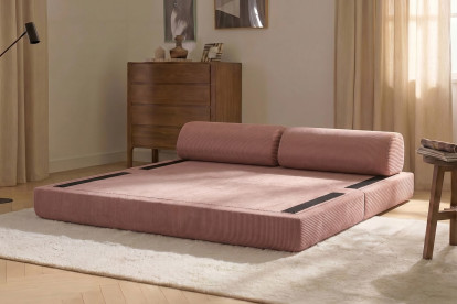 Canapé 3 places convertible et modulable, mousse écologique et assise ferme  - Velours côtelé Rose