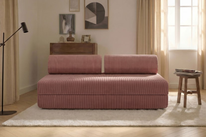 Canapé 3 places convertible et modulable, mousse écologique et assise ferme  - Velours côtelé Rose