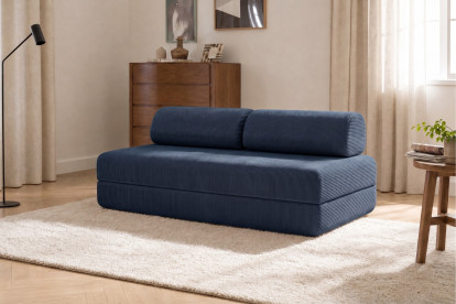 Canapé 3 places convertible et modulable, mousse écologique et assise ferme  - Velours côtelé Bleu