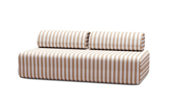 Canapé 3 places modulable, mousse écologique et assise ferme  - Tissu extérieur à rayures, blanc et marron