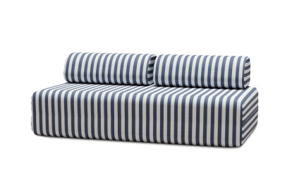 Canapé 3 places modulable, mousse écologique et assise ferme  - Tissu extérieur à rayures, blanc et bleu foncé