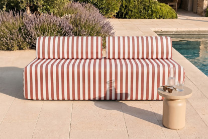 Canapé 3 places modulable, mousse écologique et assise ferme  - Tissu extérieur à rayures, blanc et rouge