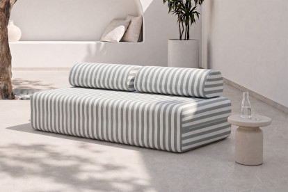 Canapé 3 places modulable, mousse écologique et assise ferme  - Tissu extérieur à rayures, blanc et gris