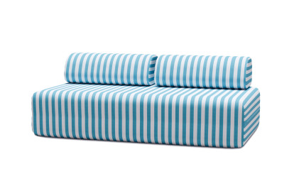 Canapé 3 places modulable, mousse écologique et assise ferme  - Tissu extérieur à rayures, blanc et bleu