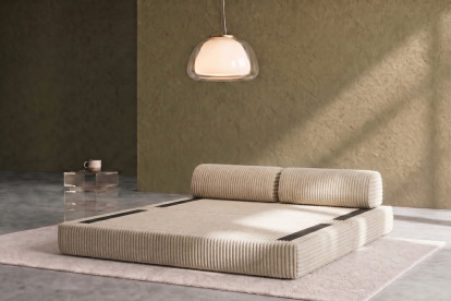 Canapé 3 places convertible et modulable, mousse écologique et assise ferme  - Velours côtelé XL Beige